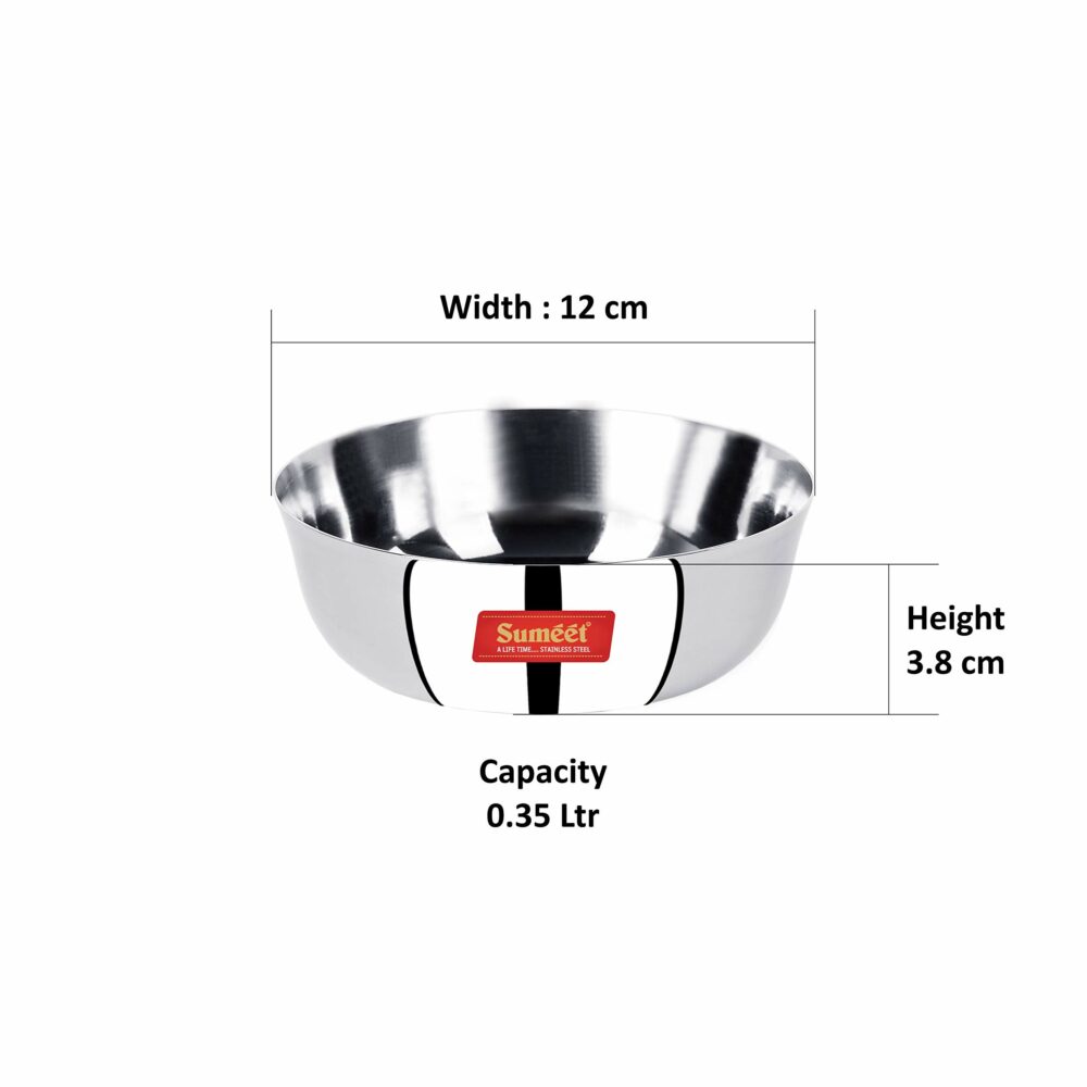 Sanskriti Exports Stainless Steel Solid Bowl - 0.350 liter, Set Of 6, Silver - Image 4