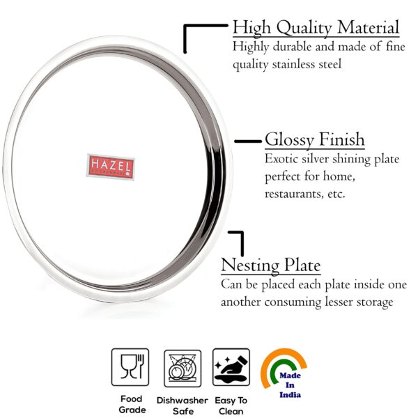 Sanskriti Exports Stainless Steel Plates Set | 25 cm Mirror Finish Thali Set Stainless Steel | Steel Plates Set for Dinner & Lunch, Set of 6