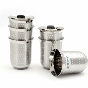 Stainless Steel - A18 Glass | for Home, Office & Restaurant Drinkware, Ideal for Serving Lassi, Chaas, Water, Juice & Lemonade Pack of 6 (Capacity-250ml Each)