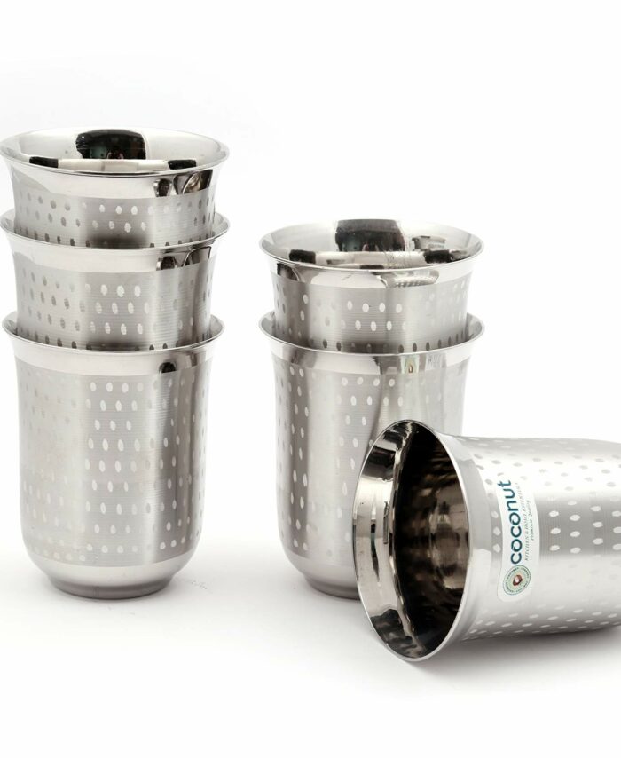 Stainless Steel - A18 Glass | for Home, Office & Restaurant Drinkware, Ideal for Serving Lassi, Chaas, Water, Juice & Lemonade Pack of 6 (Capacity-250ml Each)
