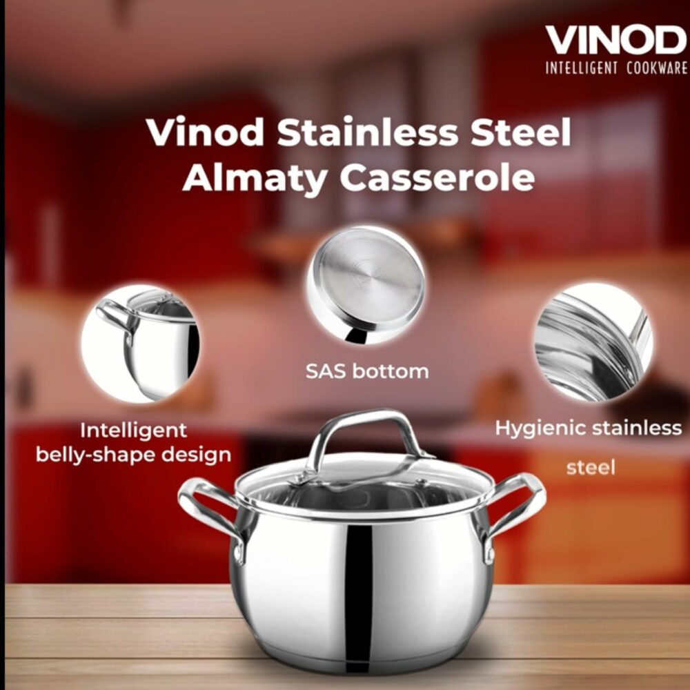 Vinod Stainless Steel 2 Piece Almaty Sauce Pot with Glass Lid -Diameter 14 & 16 cm, Capacity 1.3 & 2 Litre (Induction and Gas Stove Friendly), 2 Years Warranty, Silver - Image 5
