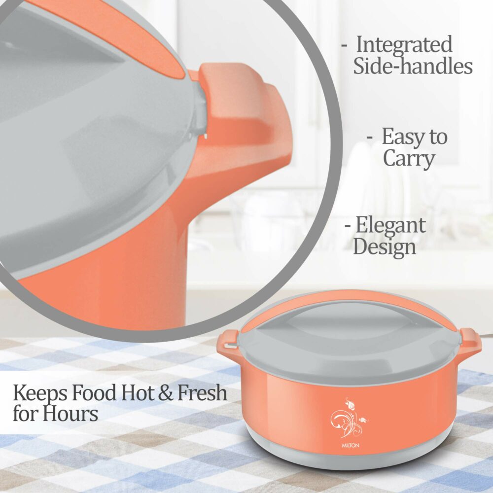 Milton Divine Jr. Inner Stainless Steel Serving Casserole Gift Set of 3 (430 ml, 830 ml, 1400 ml), PU Insulated Kitchen Hot Pot, Keeps Food hot & Fresh for Roti, Biryani, Orange - Image 3