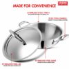 Triply Stainless Steel Extra Deep Kadai with Lid, 3.2L Capacity, 24cm Diameter, Silver, Induction & Gas Stove Friendly - Image 6