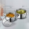 Vinod Stainless Steel 2 Piece Almaty Sauce Pot with Glass Lid -Diameter 14 & 16 cm, Capacity 1.3 & 2 Litre (Induction and Gas Stove Friendly), 2 Years Warranty, Silver