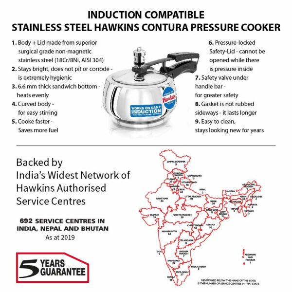 Hawkins 1.5 Litre Stainless Steel Contura Pressure Cooker, Inner Lid Induction Baby Cooker, Silver (SSC15)