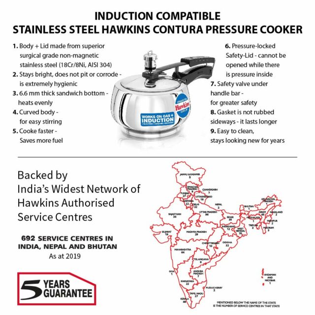 Hawkins 1.5 Litre Stainless Steel Contura Pressure Cooker, Inner Lid Induction Baby Cooker, Silver (SSC15)