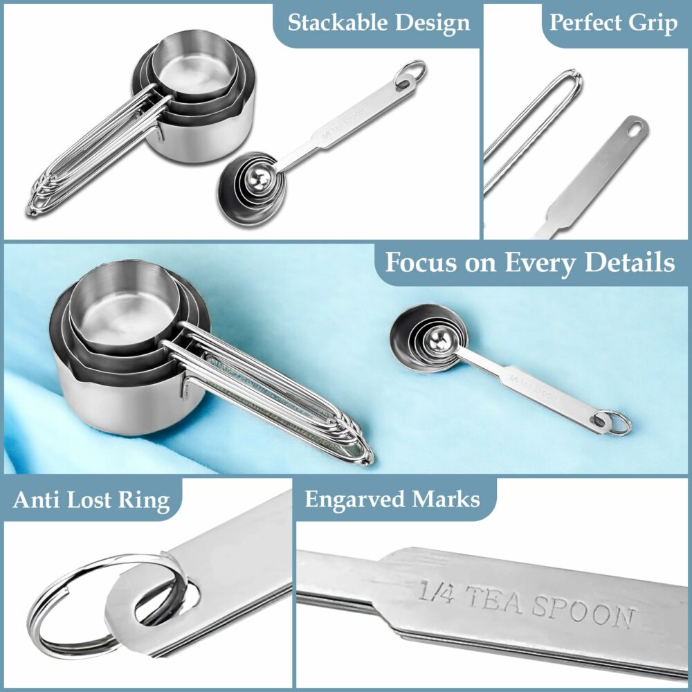 Sanskriti Exports Stainless Steel Measuring Cups & Spoon Combo for Dry or Liquid/Kitchen Gadgets/Cooking & Baking/Stackable Professional Measuring Cup Set with Measurement Handles (WH,Set of 4 Cups & 4 Spoons) - Image 3