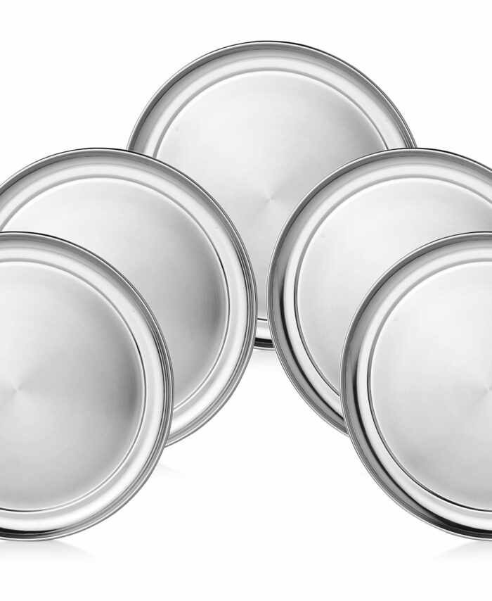 Sanskriti Exports Stainless Steel Dinner Plate | Thali | Bhojan Thal Set of 6 Pcs Dia - 27 Cm