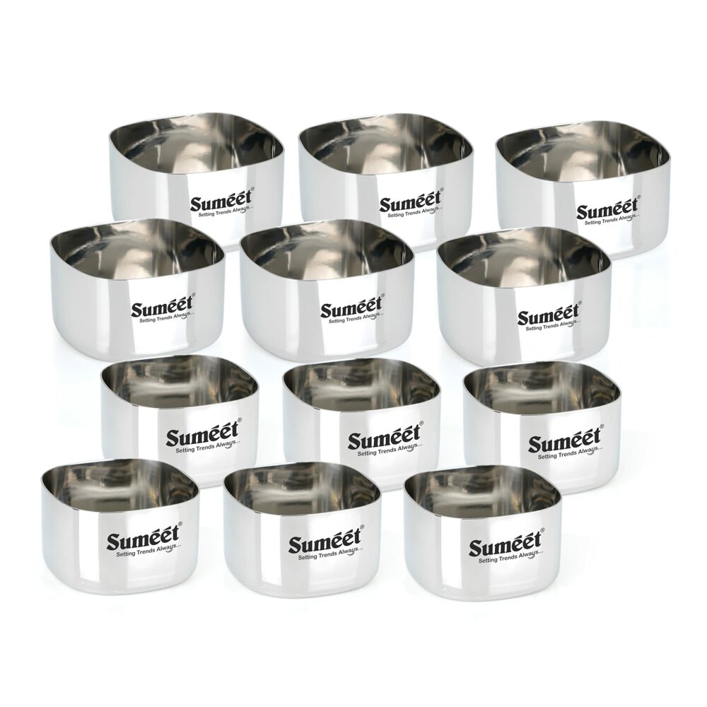 Sanskriti Exports Heavy Gauge Stainless Steel Square Bowl/Wati/Katori with Mirror Finish ? 6.5cm & 7cm Dia, set of 12pc, 150ML & 200ML Each - Silver