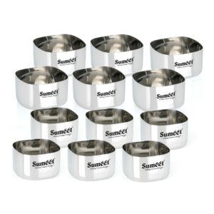 Sanskriti Exports Heavy Gauge Stainless Steel Square Bowl/Wati/Katori with Mirror Finish ? 6.5cm & 7cm Dia, set of 12pc, 150ML & 200ML Each - Silver
