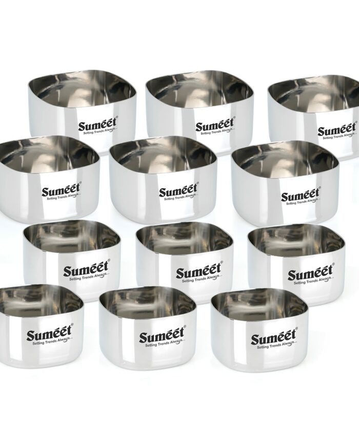 Sanskriti Exports Heavy Gauge Stainless Steel Square Bowl/Wati/Katori with Mirror Finish ? 6.5cm & 7cm Dia, set of 12pc, 150ML & 200ML Each - Silver