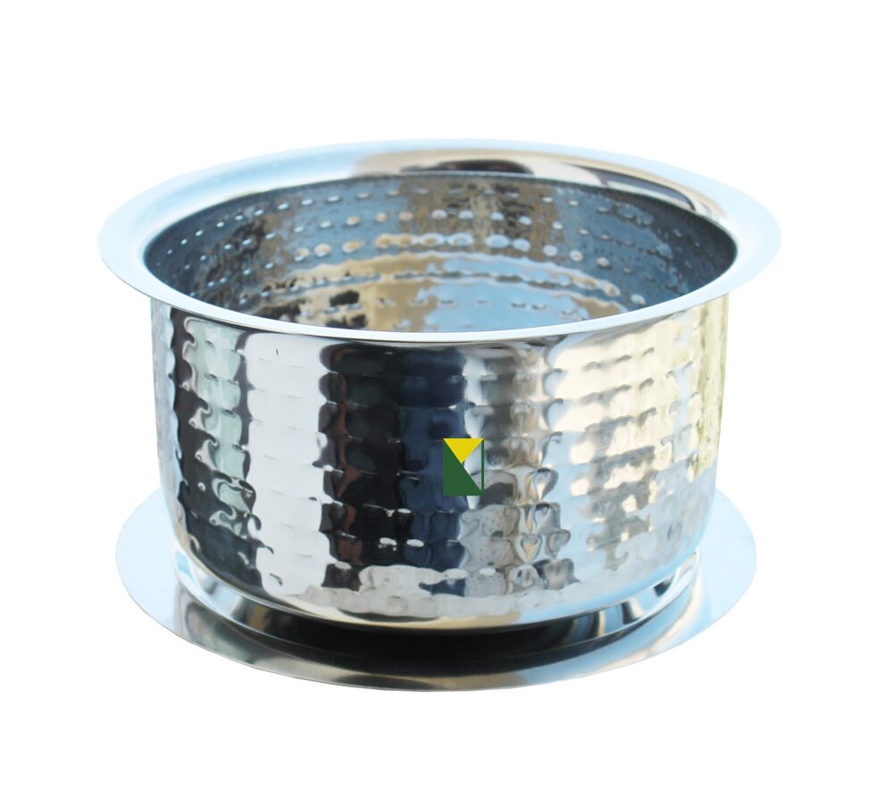 Milton Stainless Steel with Hammerd Patila, Bhagona with Lid | Tope | Patila | Tapeli | Handi | Kitchen Cooking and Serving Bowl (2 Liter)