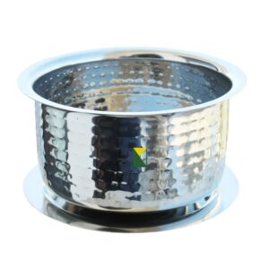 Milton Stainless Steel with Hammerd Patila, Bhagona with Lid | Tope | Patila | Tapeli | Handi | Kitchen Cooking and Serving Bowl (2 Liter)