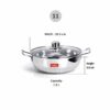 Sanskriti Exports stainless steel kadhai with glass lid 1 5 litres capacity 20 5 x 20 5 x 6 6 Centimeters 2 piece (Induction and Gas Stove Friendly)