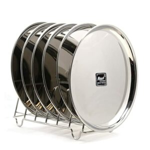Next Future Stainless Steel Breakfast/Lunch/Dinner Plate Set of 6 with High Shiny Polish (Heavy Gauge) Medium Size Round Sanskriti Exports Thali - Diameter: 9 Inches/ 23 cms