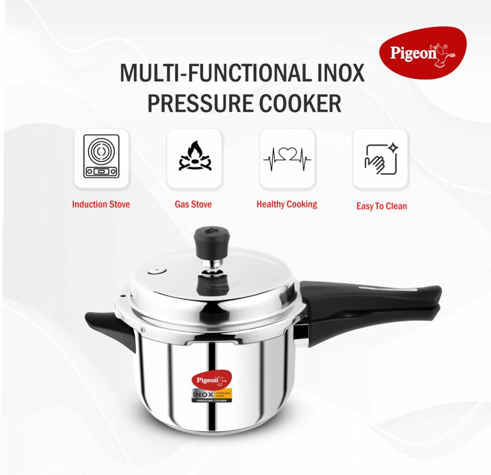 Pigeon by Stovekraft Inox Stainless Steel Pressure Cooker with Outer Lid, Compatible for Gas Stove and Induction, 3 Litre, Silver - Image 4