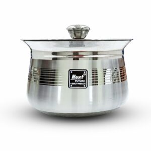 Sanskriti Exports - 1000ml, Heavy Gauge Dahi/Curd/Milk Pot Stainless Steel Handi Utensils, Highly Polished Cookware & Serveware Handi for Kitchen with Lid & Knob