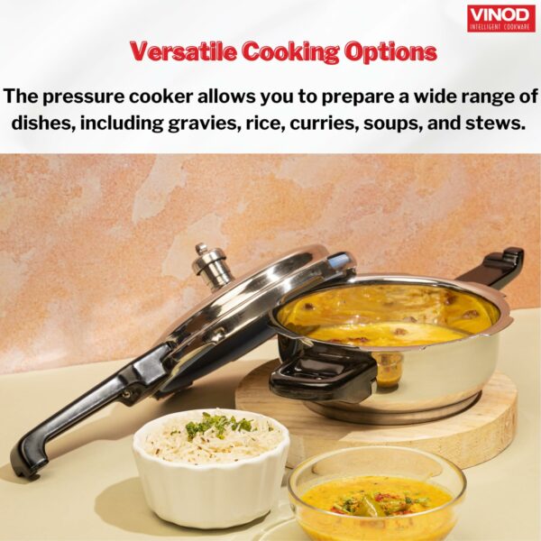 Vinod Stainless Steel Pressure Cooker 2 Litres | Also use as Deep Fry pan | Sandwich Bottom | Induction and Gas Stove Friendly | 2 Years Warranty | ISI and CE certified | Silver - Image 4