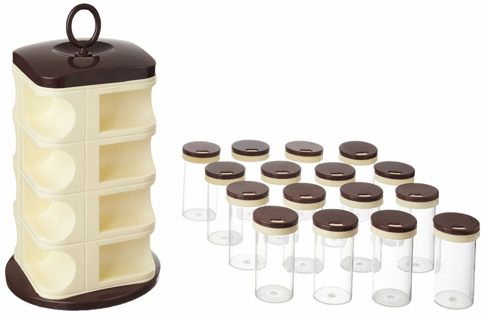 Sanskriti Exports - Plastic Revolving Spice Rack Set of 16 Pieces, (Dark Brown, Standard Size) - Image 2