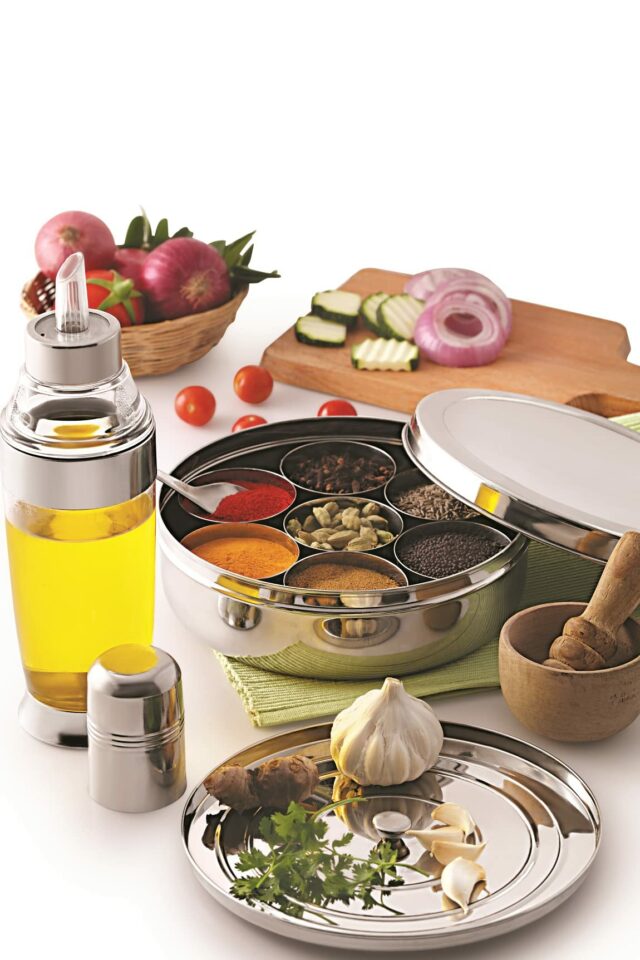 Sanskriti Exports Stainless Steel Spice Box Set of 10 Pieces - 1225 ml