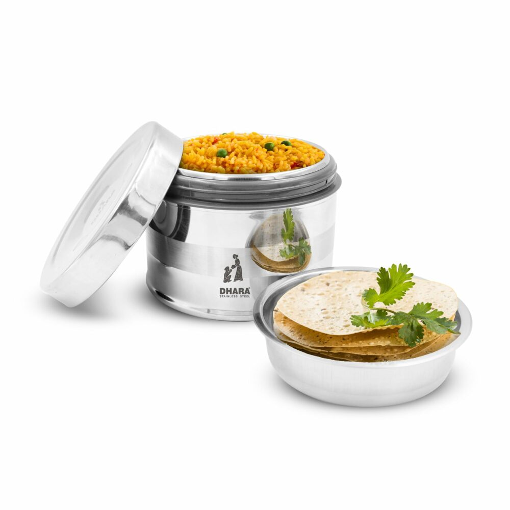 Sanskriti Exports Stainless Steel Double Wall Insulated All Steel Large Lunch Tiffin Box 800ml | Rustproof | Easy to Carry Insulated Stainless Steel Lunch Box Container for School, Office and Travel