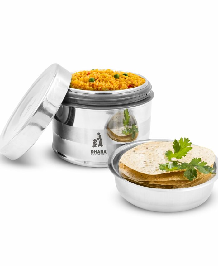 Sanskriti Exports Stainless Steel Double Wall Insulated All Steel Large Lunch Tiffin Box 800ml | Rustproof | Easy to Carry Insulated Stainless Steel Lunch Box Container for School, Office and Travel