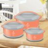 Milton Divine Jr. Inner Stainless Steel Serving Casserole Gift Set of 3 (430 ml, 830 ml, 1400 ml), PU Insulated Kitchen Hot Pot, Keeps Food hot & Fresh for Roti, Biryani, Orange