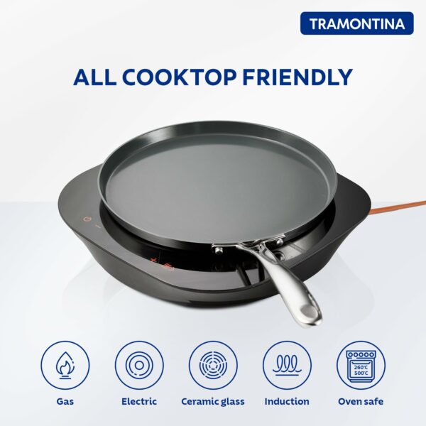 TRAMONTINA Fusao Healthy Triply Ceramic 28cm Dosa Tawa 4mm Thick | Non Toxic (PFAS/PTFE/PFOA Free)| Uttapam Tawa |Roti Tawa |Parantha | Induction Friendly |Stay Cool Handle I 10 Year - Image 6
