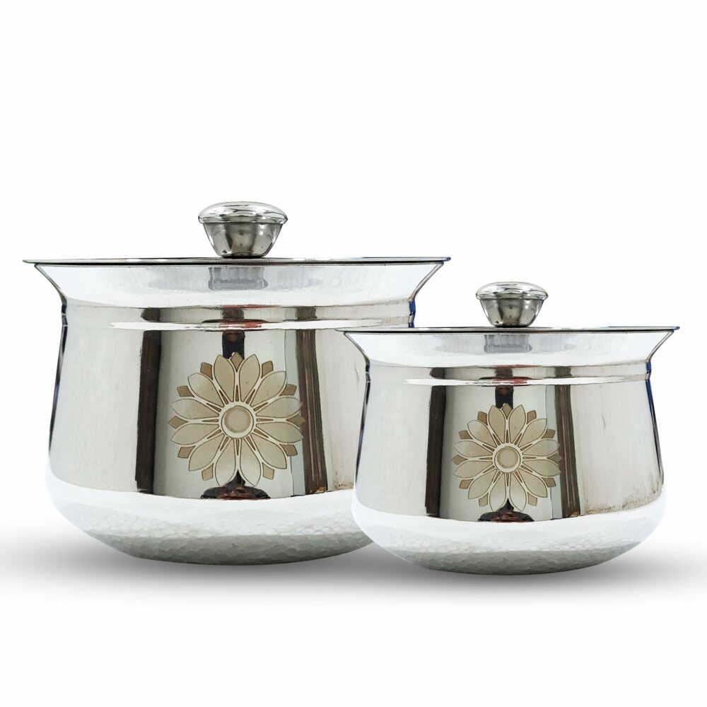 Sanskriti Exports Stainless Steel Dahi Handi, Heavy Weight | Biryani Handi Set with Lid, Milk Pot | Steel Handi for Cooking | Gift Set of 2 (400ml & 1000ml)
