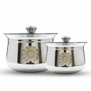 Sanskriti Exports Stainless Steel Dahi Handi, Heavy Weight | Biryani Handi Set with Lid, Milk Pot | Steel Handi for Cooking | Gift Set of 2 (400ml & 1000ml)