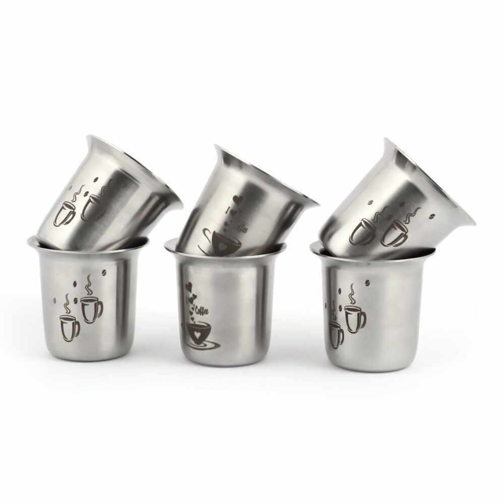 Stainless Steel - Mini Tea/Coffee Glass | for Home, Office & Restaurant South Indian Style Drinkware, Ideal for Serving Tea, Coffee & Juice Pack of 6 (Capacity -100ML Each)