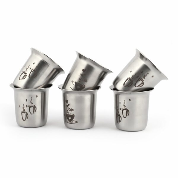 Stainless Steel - Mini Tea/Coffee Glass | for Home, Office & Restaurant South Indian Style Drinkware, Ideal for Serving Tea, Coffee & Juice Pack of 6 (Capacity -100ML Each)