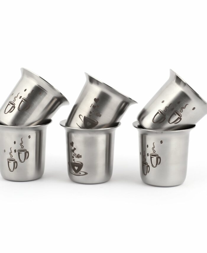 Stainless Steel - Mini Tea/Coffee Glass | for Home, Office & Restaurant South Indian Style Drinkware, Ideal for Serving Tea, Coffee & Juice Pack of 6 (Capacity -100ML Each)