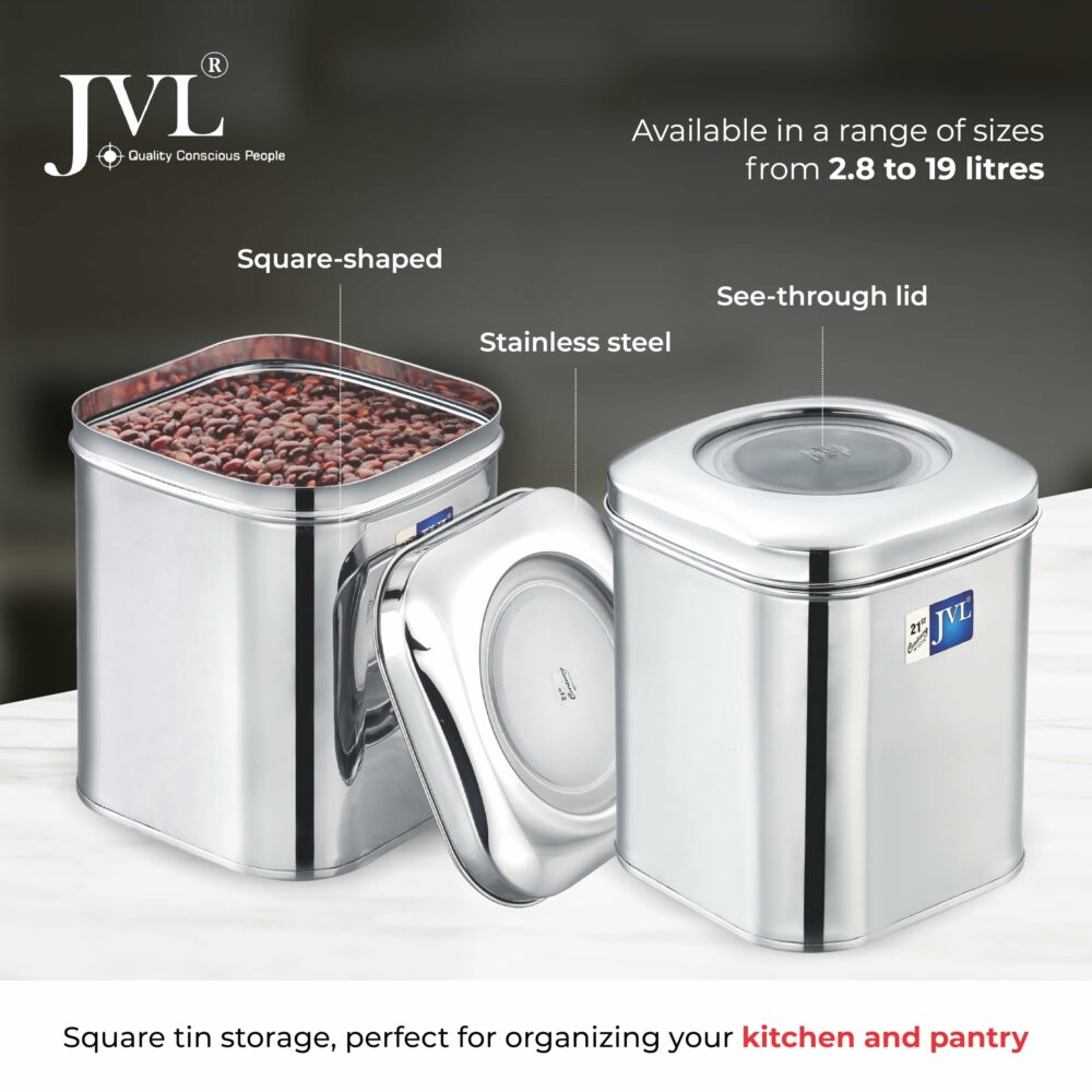 Sanskriti Exports Stainless Steel Kitchen Storage Square Tin with See-Through Lid ? Durable Food Storage Container for Spices, Snacks, Tea, and Dry Ingredients (5.0 Litres) - Image 3