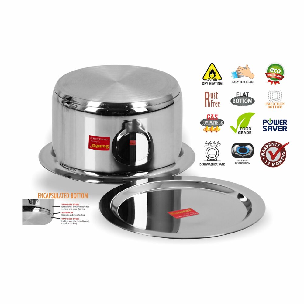 Sanskriti Exports Stainless Steel Induction Bottom(Encapsulated Bottom)Induction&Gas Stove Friendly Container/Tope/Cookware With Lid Size No 13(2 3 Liter) - Image 3