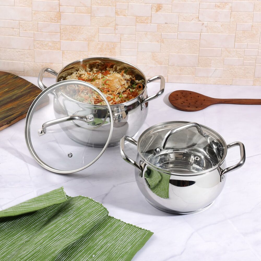 Vinod Stainless Steel 2 Piece Almaty Sauce Pot with Glass Lid -Diameter 14 & 16 cm, Capacity 1.3 & 2 Litre (Induction and Gas Stove Friendly), 2 Years Warranty, Silver - Image 3