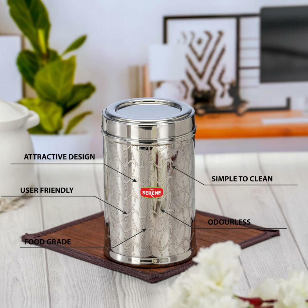 Sanskriti Exports Stainless Steel Storage Jars | Air Tight Steel Containers for Kitchen | Ideal for Storing Grains | Perfect for Daily Use | Easy to Clean | Set of 6 | Steel Jars & Dabba | 1150 ML Each - Image 4