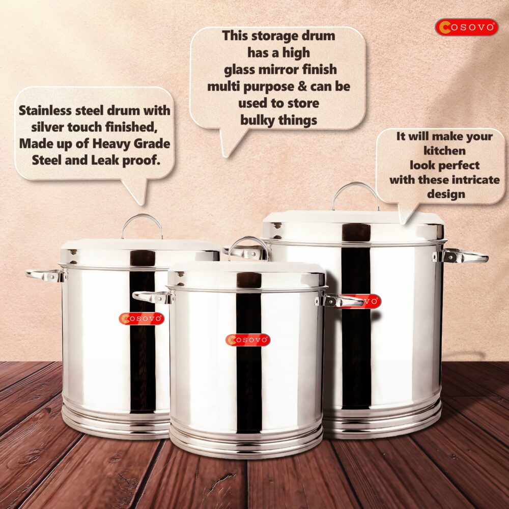 Sanskriti Exports Stainless Steel Air Tight Container/Drum For Kitchen Storage 10 Kg - Silver - Image 6