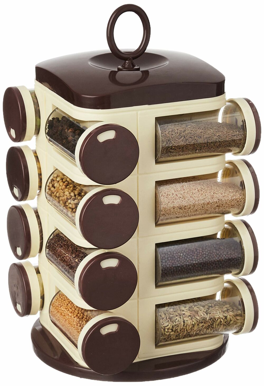 Sanskriti Exports - Plastic Revolving Spice Rack Set of 16 Pieces, (Dark Brown, Standard Size)