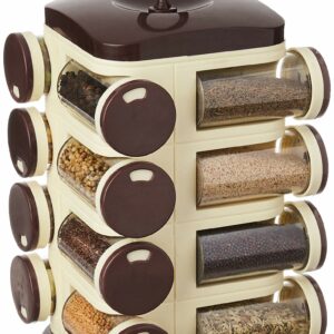 Sanskriti Exports - Plastic Revolving Spice Rack Set of 16 Pieces, (Dark Brown, Standard Size)