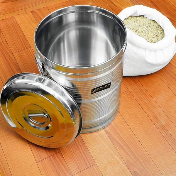 Sanskriti Exports Stainless Steel Drum For Storage | Kothi for Storing Water | Food Storage Container | Kitchen Rice Flour Atta Big Container Dabba With Handle - 50 KG - Image 4