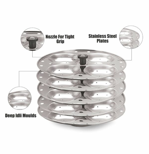 Sanskriti Exports 5 Plates Stainless Steel Heavy Quality Idli Stand/Idli Maker Makes 20 Large Size Idlis at Once - Image 3