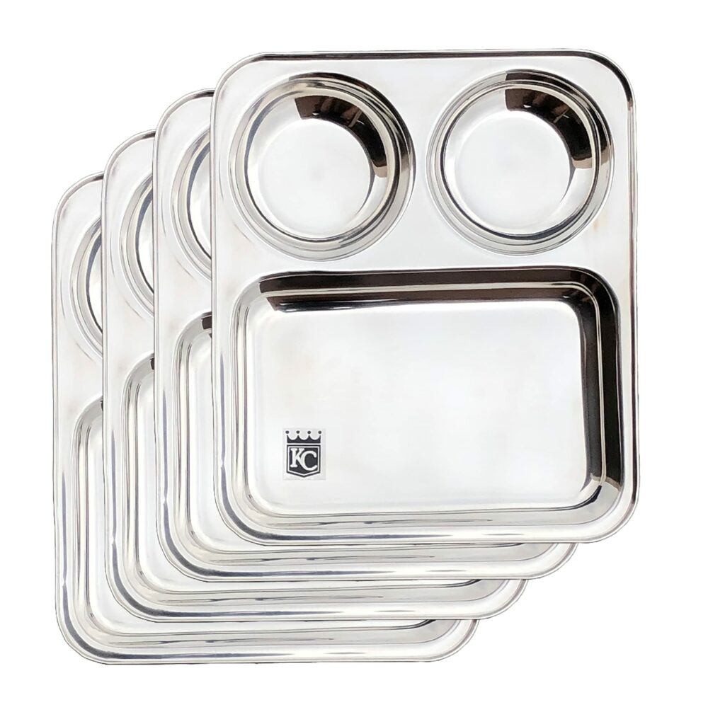 Sanskriti Exports Stainless Steel Partition Plate 3 in1 | Bhojan Thali | Snacks Plate | Dinner Plate Set of 4