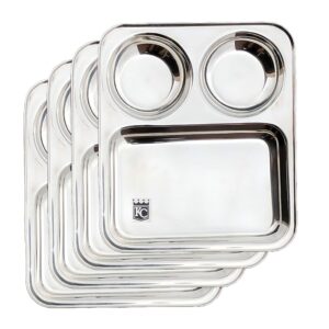 Sanskriti Exports Stainless Steel Partition Plate 3 in1 | Bhojan Thali | Snacks Plate | Dinner Plate Set of 4
