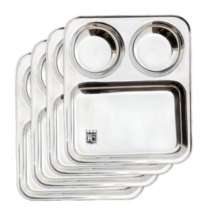 Sanskriti Exports Stainless Steel Partition Plate 3 in1 | Bhojan Thali | Snacks Plate | Dinner Plate Set of 4
