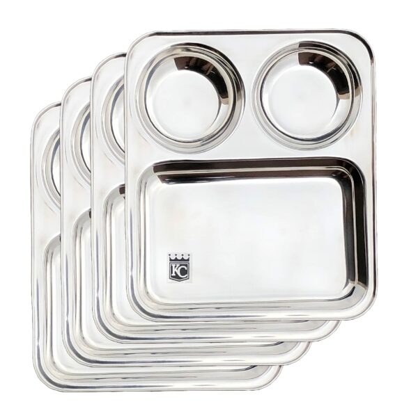 Sanskriti Exports Stainless Steel Partition Plate 3 in1 | Bhojan Thali | Snacks Plate | Dinner Plate Set of 4