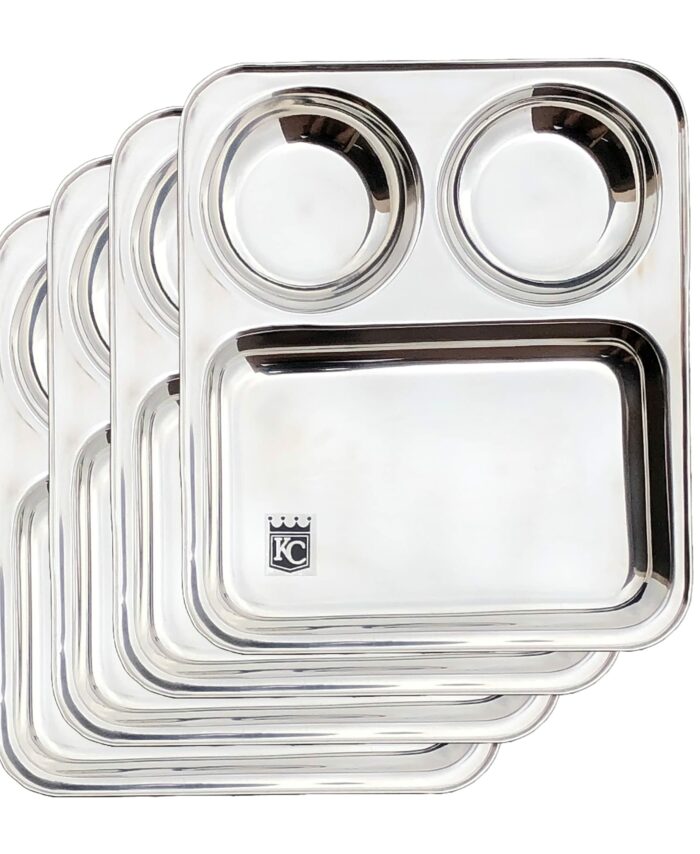 Sanskriti Exports Stainless Steel Partition Plate 3 in1 | Bhojan Thali | Snacks Plate | Dinner Plate Set of 4