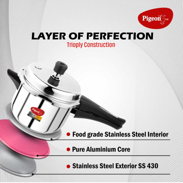 Pigeon by Stovekraft Inox Stainless Steel Pressure Cooker with Outer Lid, Compatible for Gas Stove and Induction, 3 Litre, Silver