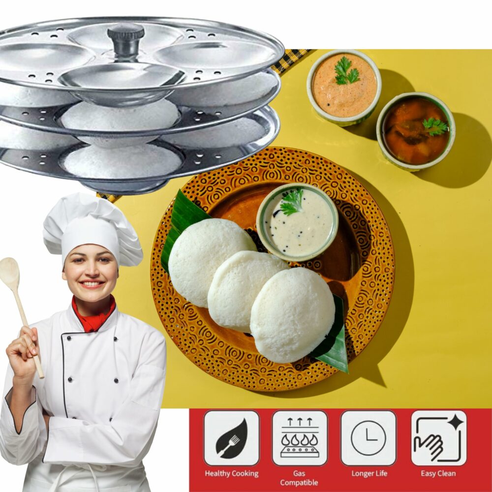 Premium Stainless Steel 3 plates 12 cavity Idli Stand Homemade Idli Maker Makes 12 standard size Idlis at once Idly stand with holes to be inserted in pressure cooker 3 Rack Idlis Stand - Image 3