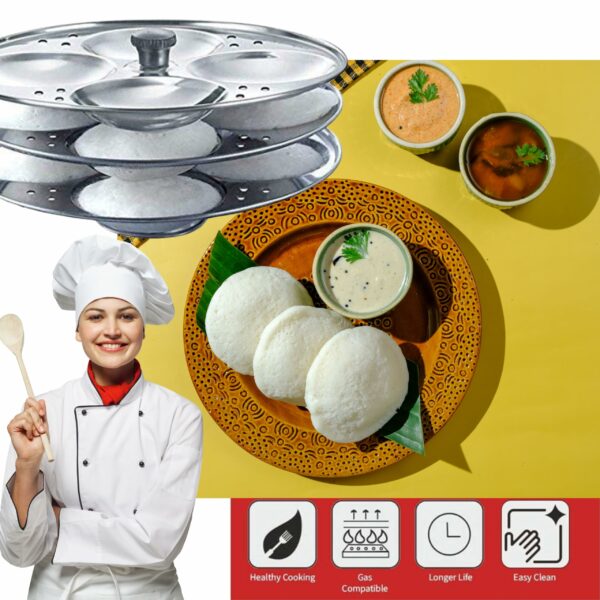 Premium Stainless Steel 3 plates 12 cavity Idli Stand Homemade Idli Maker Makes 12 standard size Idlis at once Idly stand with holes to be inserted in pressure cooker 3 Rack Idlis Stand